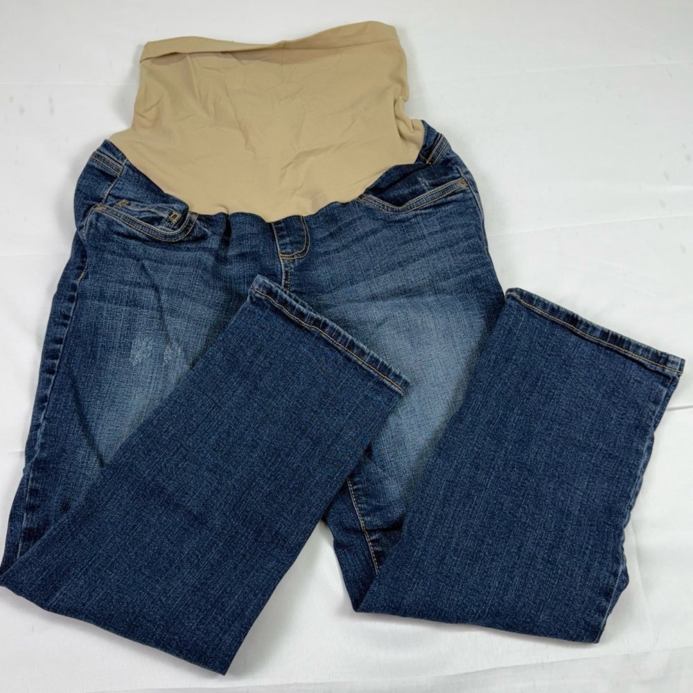 Motherhood Women's Blue Maternity Tummy‎ Band Distressed Jeans Size Medium